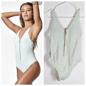 LA Hearts mint green eyelet zipper swimsuit